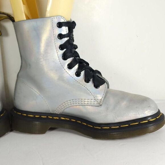 Dr. Martens Women's Pascal 1460 US 7 Ice Metallic Leather Lace Up Combat Boots - Picture 6 of 11
